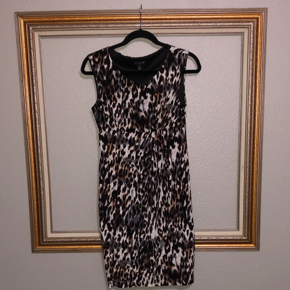 ENFOCUS FauxWrap 6 ANIMAL PRINT Empire Waist DRESS Sleeveless EasyCare EUC